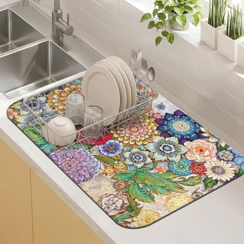 Kitchen Countertop Dish Drying Mat (Colourful / 19" x 12")
