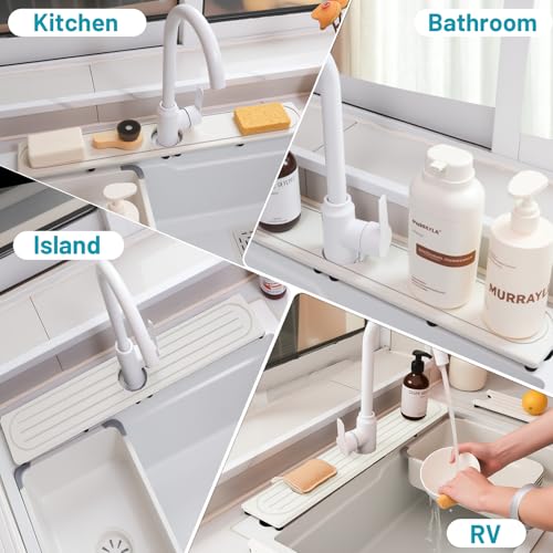Faucet Mat for Kitchen Sink with Raised Feet (23.7" x 4" / White Gray Style 2)