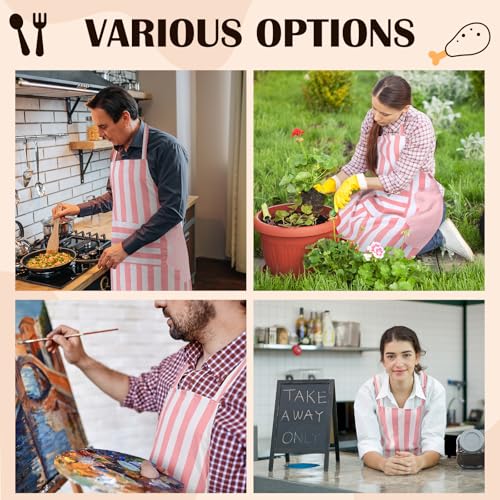 Kitchen Aprons with Pockets for Women Men (Pink)