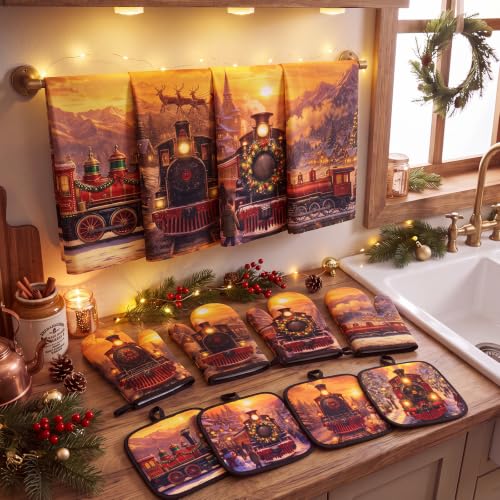 12 Pcs Vintage Christmas Train Kitchen Accessories Set (Christmas Train)