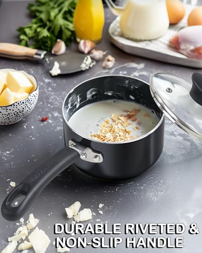 Basic 3 Quart Nonstick Saucepan with Glass Lid (3 Quarts / Black)