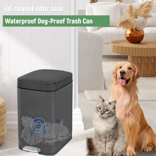 Small Bathroom Trash Can with Lid Slim Soft Close Garbage Can Step Wastebasket Container Trash Bin for Office Bedroom Kitchen Living Room (2.6 Gallon / Dark Gray)