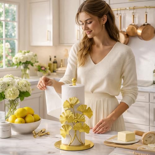Vintage Gold Ginkgo Paper Towel Holder Countertop (Ginkgo)