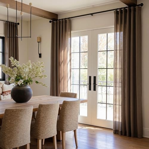 Dark Brown Sheer Curtains 63 inch Length Semi Sheer Curtains for Bedroom Light Filtering Short Window Treatment Privacy Protect Boho Farmhouse Soft Drapes Set (50"W x 63"L (Pack of 2) / Dark Brown)