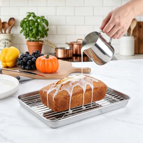 10x8 Inch Small Stainless Steel Baking Sheet with Wire Cooling Rack (10.4x8.1x1)