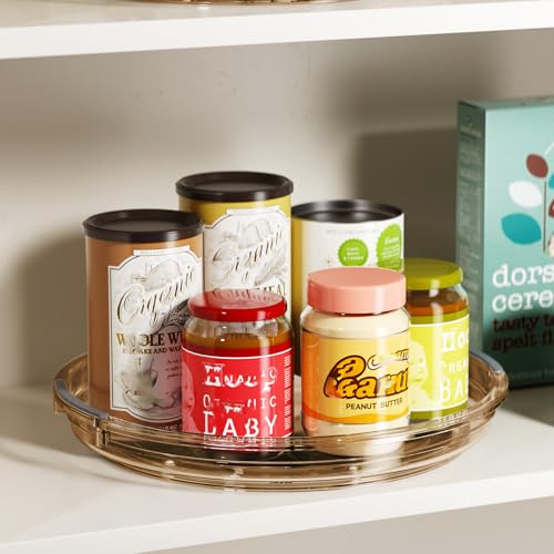 2 Pack Lazy Susan Turntable Organizer for Cabinet (Amber / 2 Pack 10.6in+9.25in)
