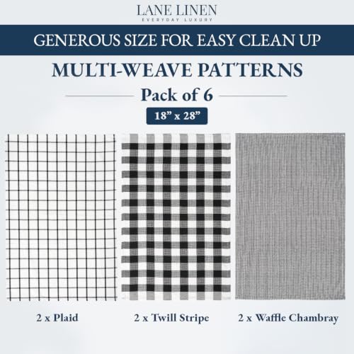 Kitchen Towels Set 100% Cotton Absorbent 6 Pack (18"x28" - 6 Pack / 09: Black)