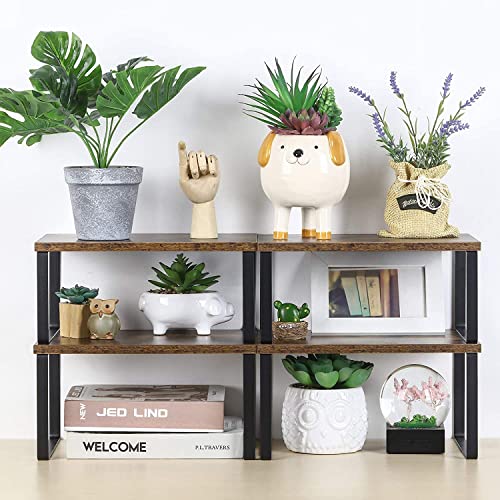 Kitchen Cabinet and Counter Shelf Organizer (11.7''W / Black + Rustic Brown)