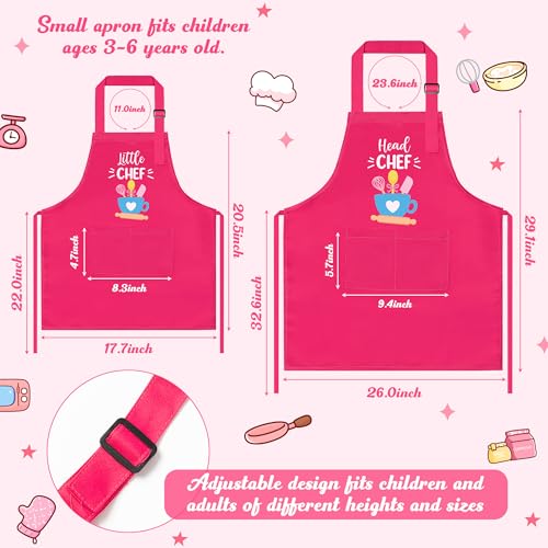 R HORSE 2Pcs Adults Kids Matching Apron Set (Pink Chef)