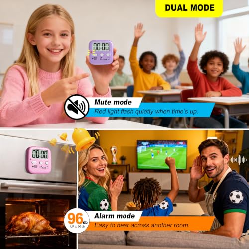 2 Pack Digital Timer for Kids Classroom Kitchen Timers for Cooking (2 * Pink + Purple)