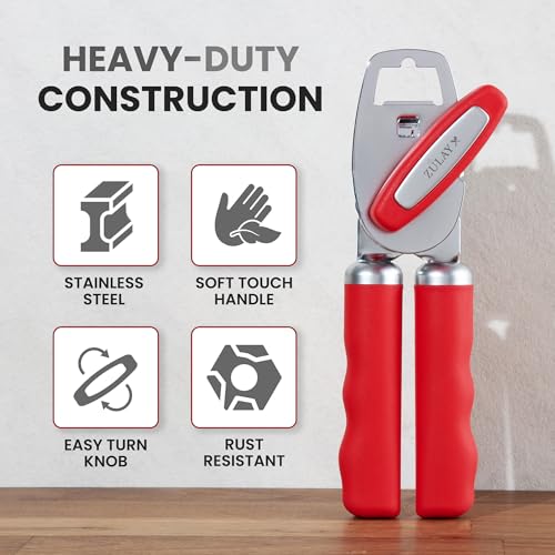 Manual Can Opener Heavy Duty Patented Stainless Steel (Cherry Red / Comfy Grip)