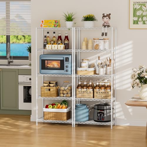 5 Metal Shelves Wire Shelving Storage Shelf Adjustable Unit Pantry (White / 5 Tier 12"Dx22"Wx59"H)