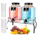 2 Pcs 2 Gallon Glass Drink Dispenser with Stand Ice Cylinder Hanging Chalkboard Signs 18 (Black Spigot)