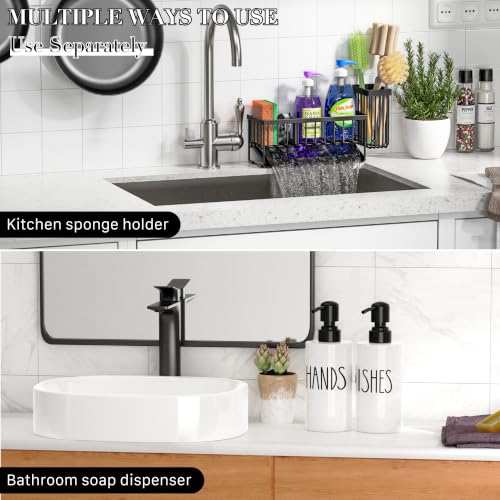 Kitchen Dish Soap Dispenser Set with Sponge Holder (Black+white)