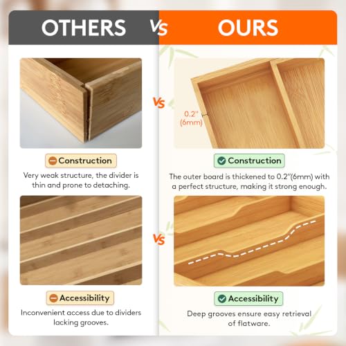 Bamboo Utensil Organizer for Kitchen Drawer (Natural / 12.6~22.8''W x 14'' D)