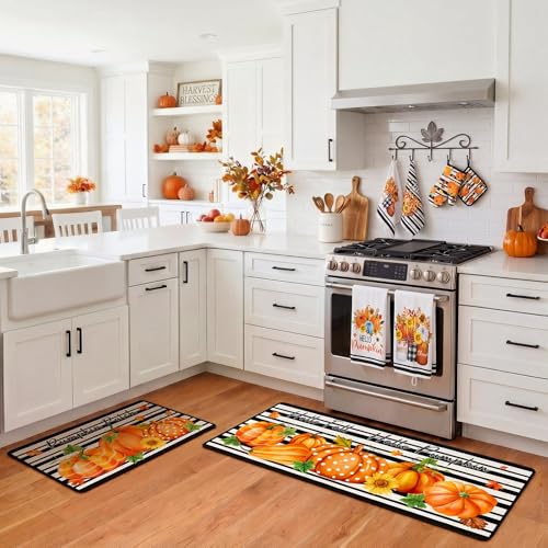 10 Pcs Fall Kitchen Decor Hello Pumpkin Kitchen Accessories Set (Black,white,orange / Pumpkin Sunflower)