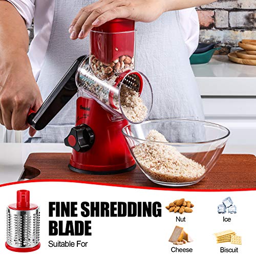 Rotary Cheese Grater Hand Crank (Red / 3 Blades)