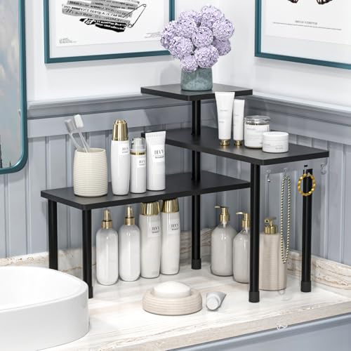 3 Tier Bathroom Countertop Corner Shelf Organizer (Black)