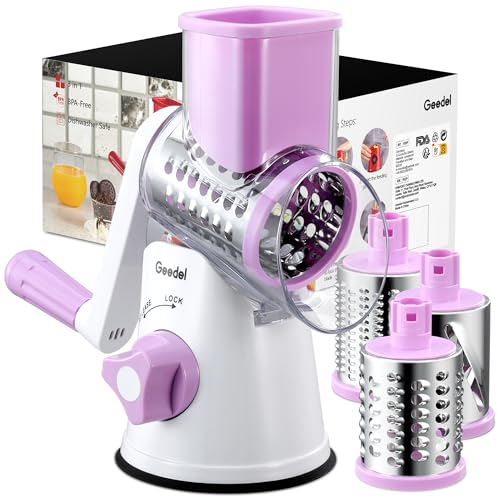 Rotary Cheese Grater Hand Crank (Purple / 3 Blades)