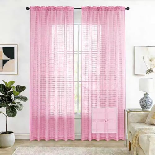 Check Sheer Curtains 84 Inches 2 Panels Set (Check - Pink / 52"W x 84"L (Pack of 2))