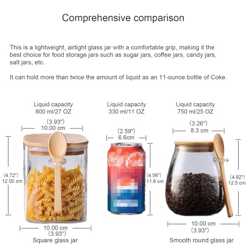 Sugar Bowls Sugar Container 25.36 FL OZ Glass Coffee Canister Airtight Food Storage Jar with Lid and Spoon Candy Jar Coffee Bar Accessories Storage Beans Powder (Round)
