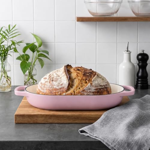 Enameled Cast Iron Dutch Oven Pot with Dome Lid (Pink)