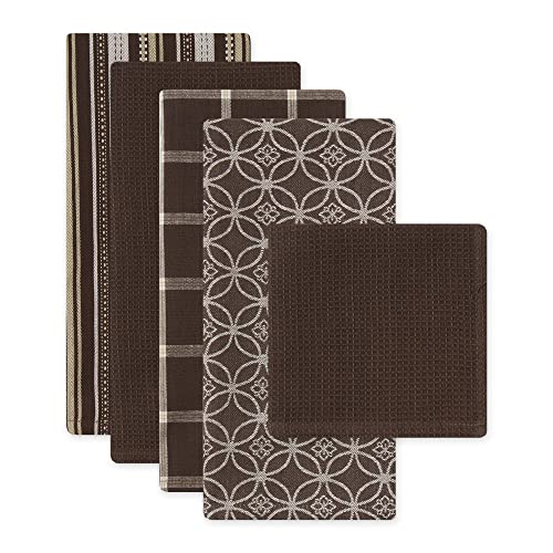 Assorted Woven Kitchen Set (Dark Brown / Dishtowel, 18x28"; Dishcloth, 13x13")