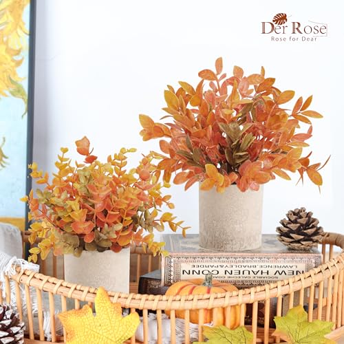 3 Pack Fake Plants Warm Orange Faux Plants for Fall Table Decor (Orange)