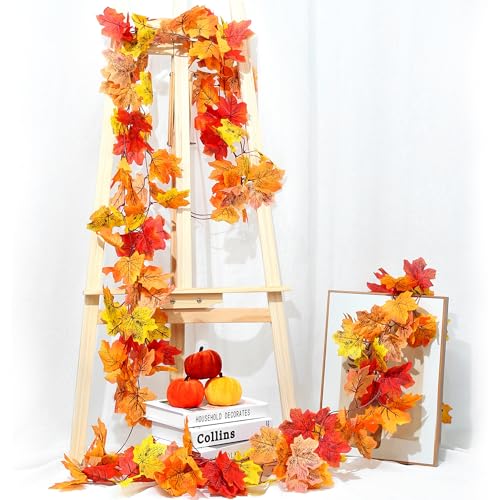 2Pcs 13FT Artificial Fall Leaves Garland for Thanksgiving Decor (2 Pc Fall Leaves Garland / Fall Garland)
