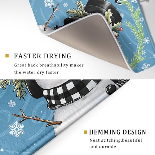 Christmas Snowman Dish Drying Mat for Kitchen Counter 18x24 Blue White Snowflake Welcome Winter Holiday Absorbent Reversible Microfiber Drying Mats Kitchen Countertop Protector Dishes Drainer Rack Pad (18" x 24")