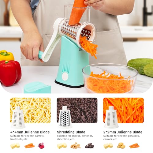Blue 5‑in‑1 Hand Crank Rotary Cheese Grater for Kitchen (Blue / 5 Blades)