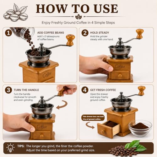 Vintage Wooden Manual Coffee Grinder (Flaxen)