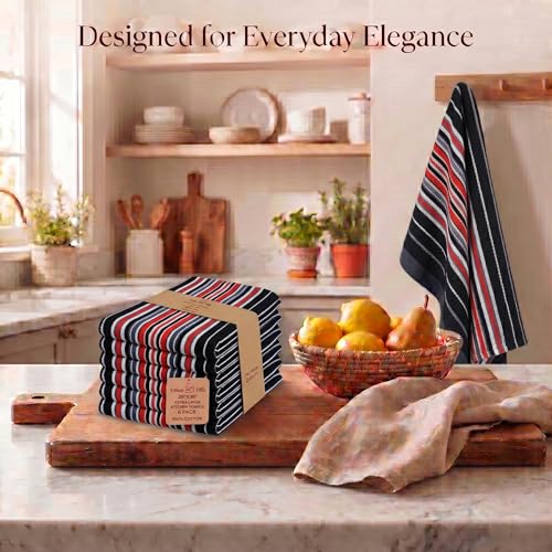 Kitchen Towels Cotton Dish Towels 20”x30” (20" x 30" (Set of 6) / 010 Black - Stripes)