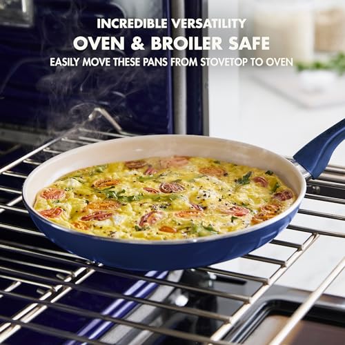 Rio Healthy Ceramic Nonstick 8" Frying Pan Skillet and Silicone Spatula Set (8" and Spatula Set / Oxford Blue)