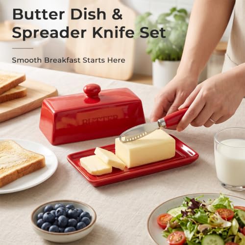 Butter Dish With Lid for Countertop (Red)