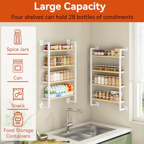 4 Tier Spice Rack Wall Mount for Kitchen (4 Tier / Natural)