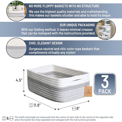 11.8"x8"x4.5” Storage Baskets for Shelves 3 Pack (Off White & Gray & Mixed Gray / 11.8" x 8" x 4.5")