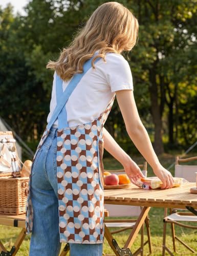 Kitchen Apron for Women with Pockets and Removable Towel (Blue Polka Dots (With Towel) / Standard)