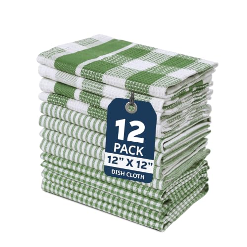 100% Cotton Kitchen Dish Cloths (12"x12" - 12 Pack / 01: Olive)