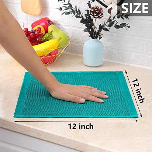 100% Cotton Waffle Weave Kitchen Dish Cloths 18 (Teal / 12 X 12 - 18 Pack)