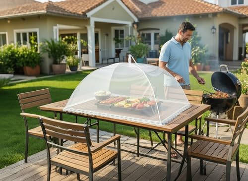 8 Pack Mesh Food Covers for Outside (2 Jumbo (40”x24") and 6 Large (17”x17”) / White)