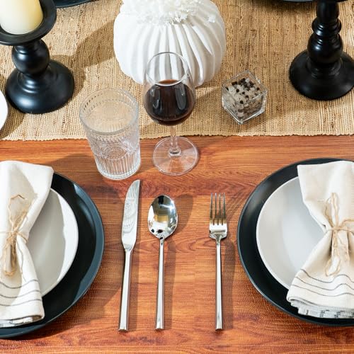 Hexagon 40 Piece Forged Silverware Set Stainless Steel Flatware Set Cutlery Set (Silver / 40 pieces for 8)