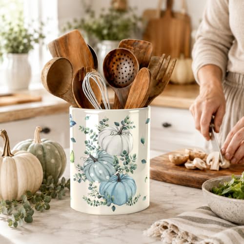 Fall Blue Kitchen Utensil Holder (Fall Pumpkin Blue)