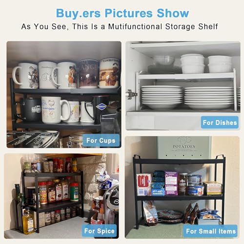 4 Pack Kitchen Cabinet Shelves Organizers (Black / 4 Pack: 12.6"-20.5"L)