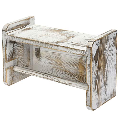 Farmhouse Paper Towel Holder Rack with Top Shelf (Whitewashed)
