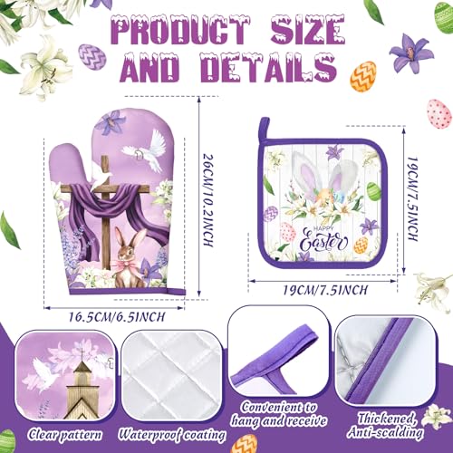 12 Pcs Easter Kitchen Accessories Set Easter He is Risen Oven Mitts Pot Holders Kitchen Towels Christian Religious Decorations for Home Accessories (Cross)