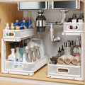 2 Pack Under Sink Organizer With Smooth Cylindrical Rail (White / 2 Pack-15.7"Depth)