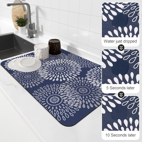 Dish Drying Mat Absorbent Kitchen Counter Mat Rubber Backing Draining Mat (Blue / 16" x 24")