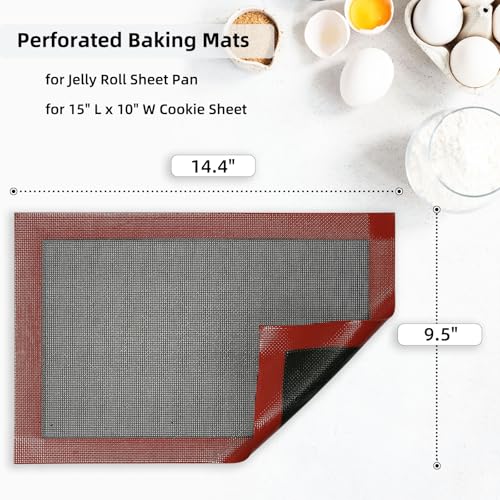 Perforated Silicone Baking Mat for Jelly Roll Pan (Black Background with Red Trim / (14.5'' x 9.6'') Jelly Roll)