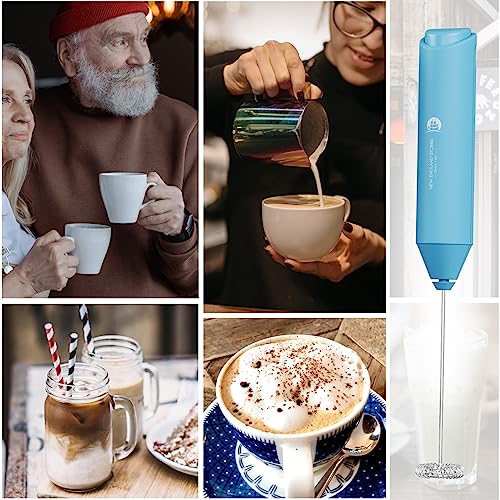 Powerful Milk Frother Handheld Foam Maker (No Stand / Sky Blue)